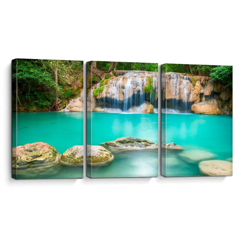 Cuadros Decorativos Cascada Azul Turquesa MobileCity Set 3 piezas 40 x 60