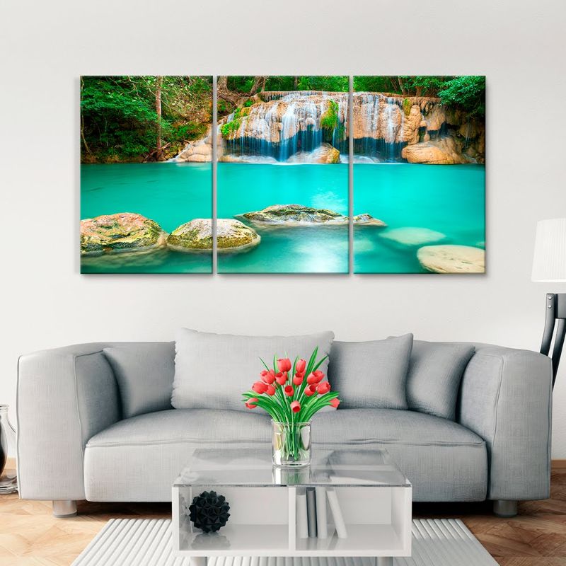 Cuadros Decorativos Cascada Azul Turquesa MobileCity Set 3 piezas 40 x 60