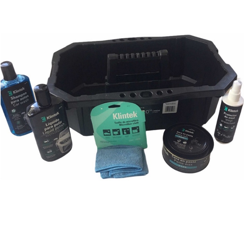 KIT LIMPIEZA CUIDADO PARA AUTO CARRO incluye 6  productos CHAROLA -SHAMPOO-CERA-PARA PULIR 