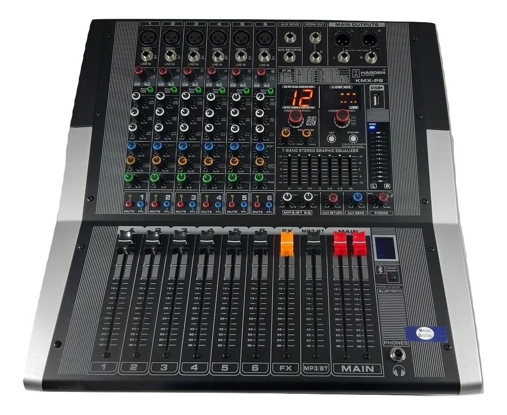 Consola Mezcladora Amplificada 6 Canales Bt/usb/mp3 600w P6