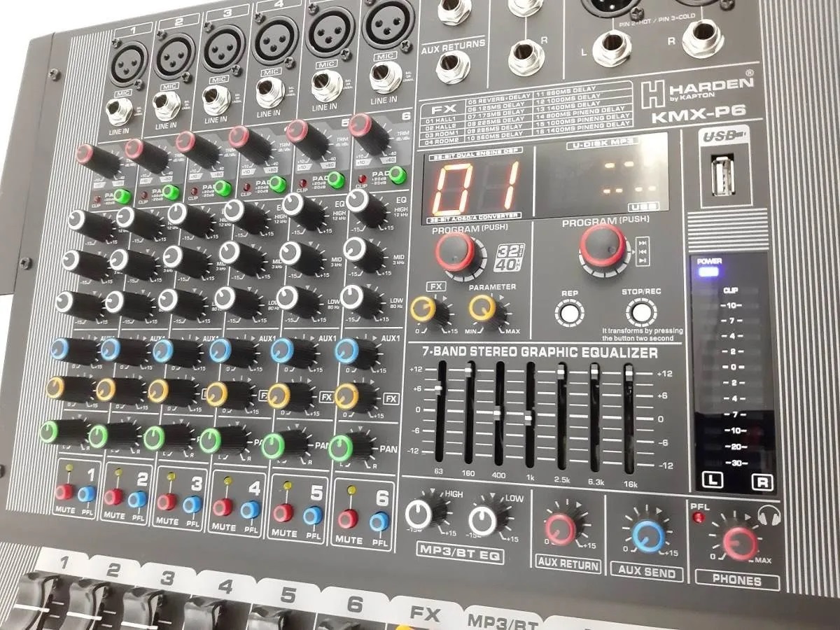 Consola Mezcladora Amplificada 6 Canales Bt/usb/mp3 600w P6
