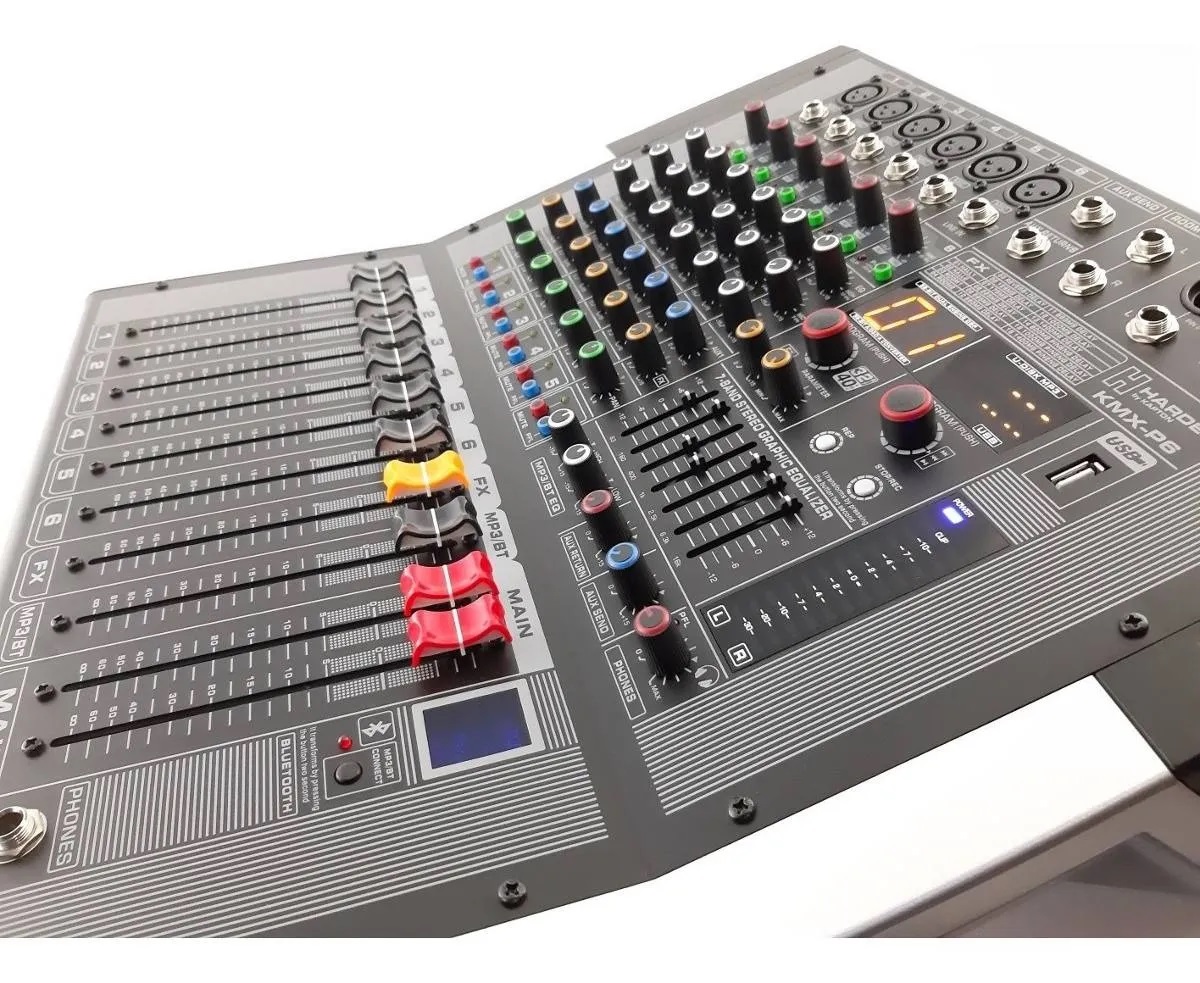 Consola Mezcladora Amplificada 6 Canales Bt/usb/mp3 600w P6