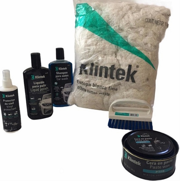 KIT DE LIMPIEZA CUIDADO DE AUTO CARRO INCLUYE 6 PRODUCTOS SHAMPOO-CERA EN PASTA -ESTOPA -PARA PULIR -VINIL 