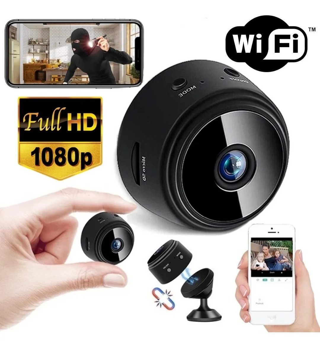 Mini cámara espía wifi 720p 2mp 4.5cm inalámbrica con visión nocturna alarmas app ip