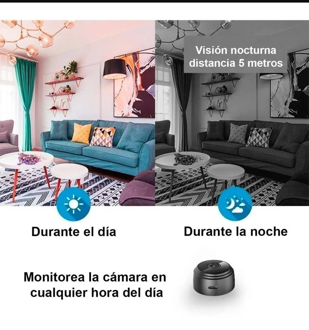 Mini cámara espía wifi 720p 2mp 4.5cm inalámbrica con visión nocturna alarmas app ip