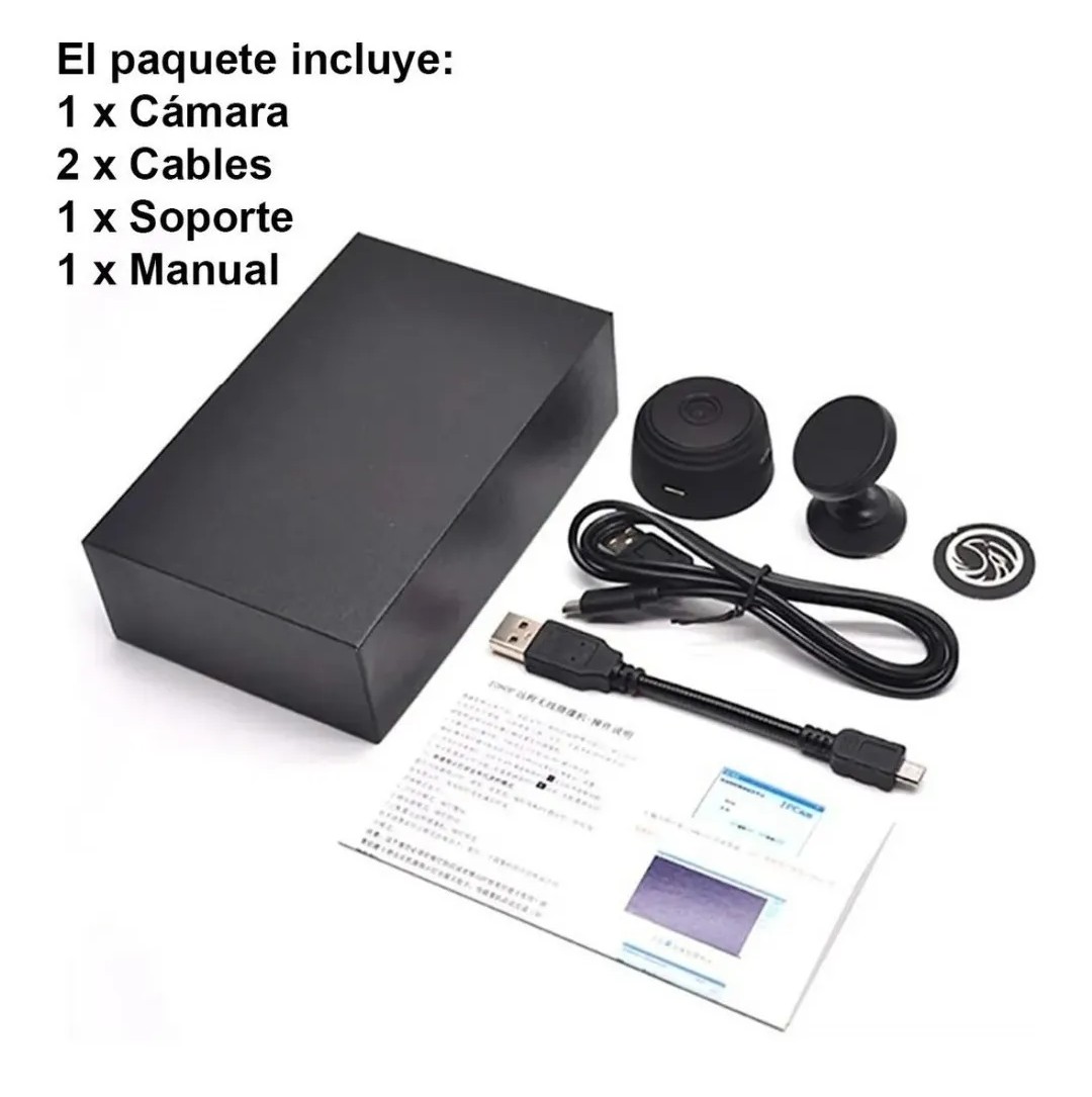 Mini cámara espía wifi 720p 2mp 4.5cm inalámbrica con visión nocturna alarmas app ip