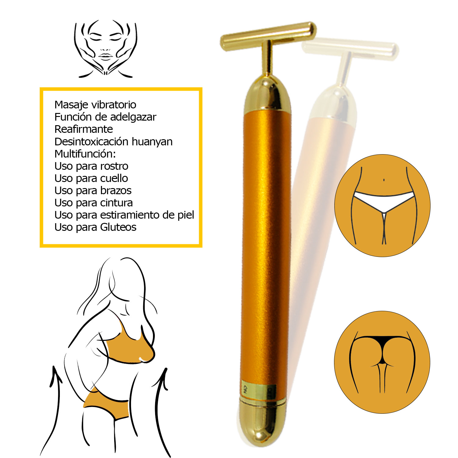 Masajeador Facial Eléctrico Antiarrugas Rejuvenecedor 24k