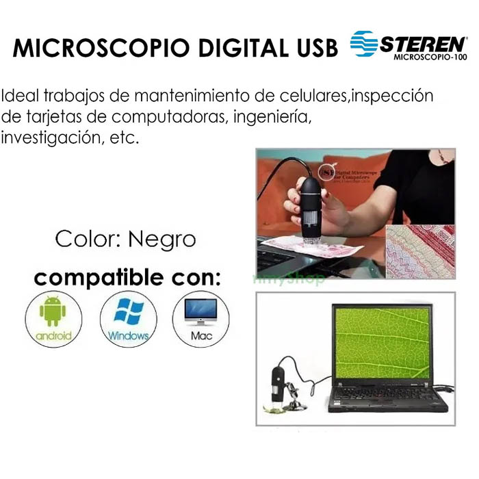 Microscopio Digital P/ Pc Usb 1000x Aumentos Luz Led Y Base Steren