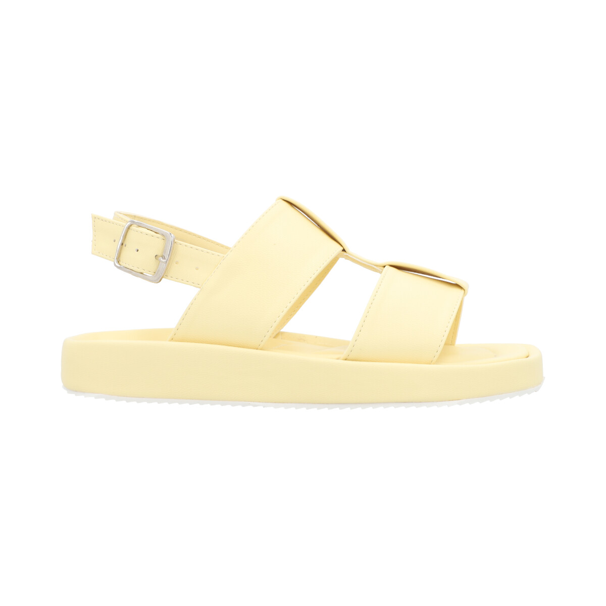 Sandalia De Plataforma Baja Con Látigo Ajustable Color Amarillo Betún Para Mujer