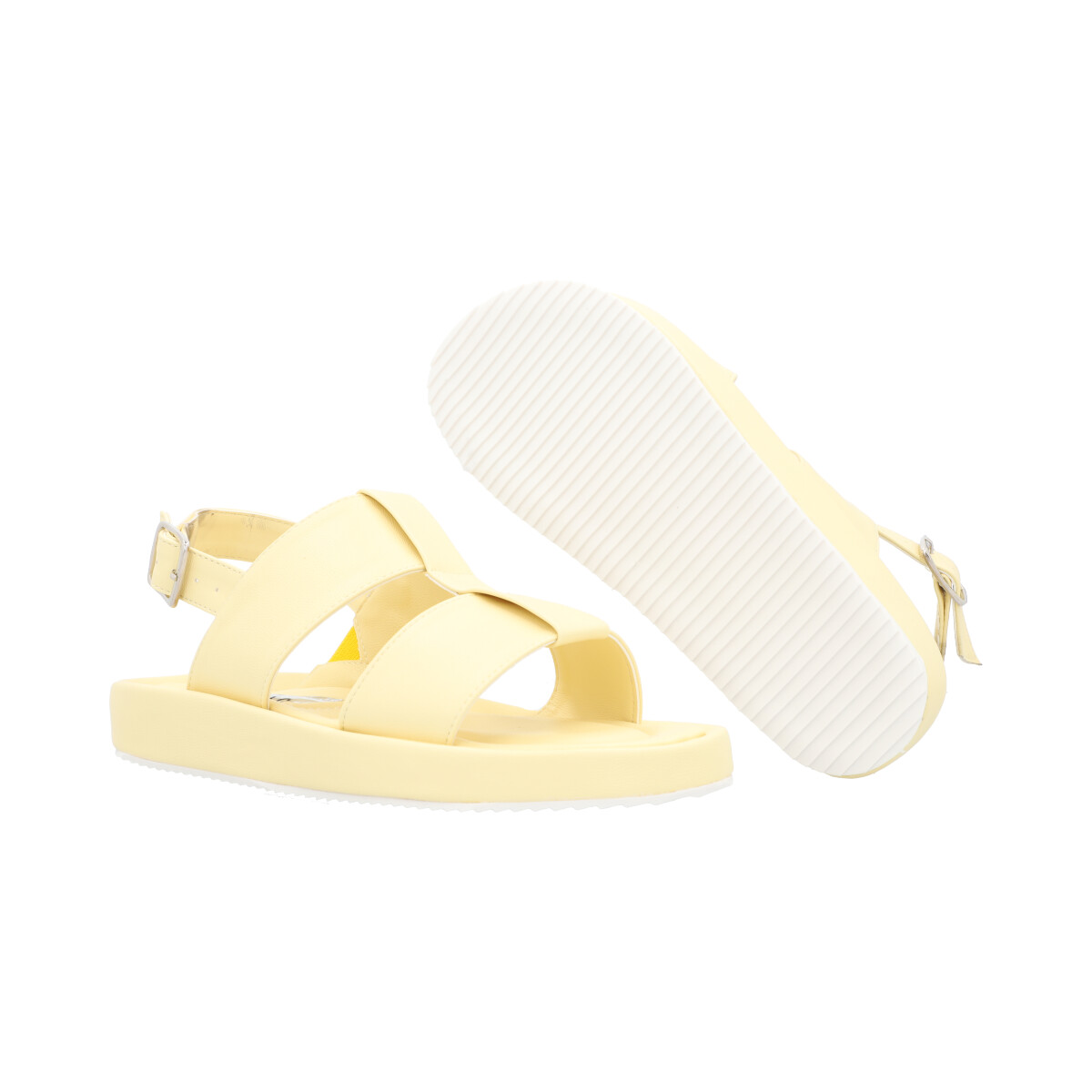 Sandalia De Plataforma Baja Con Látigo Ajustable Color Amarillo Betún Para Mujer