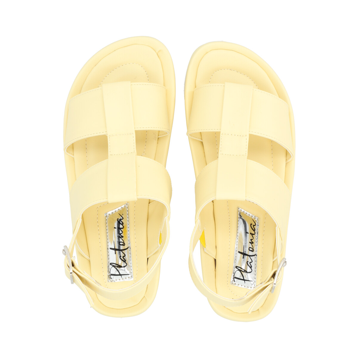 Sandalia De Plataforma Baja Con Látigo Ajustable Color Amarillo Betún Para Mujer