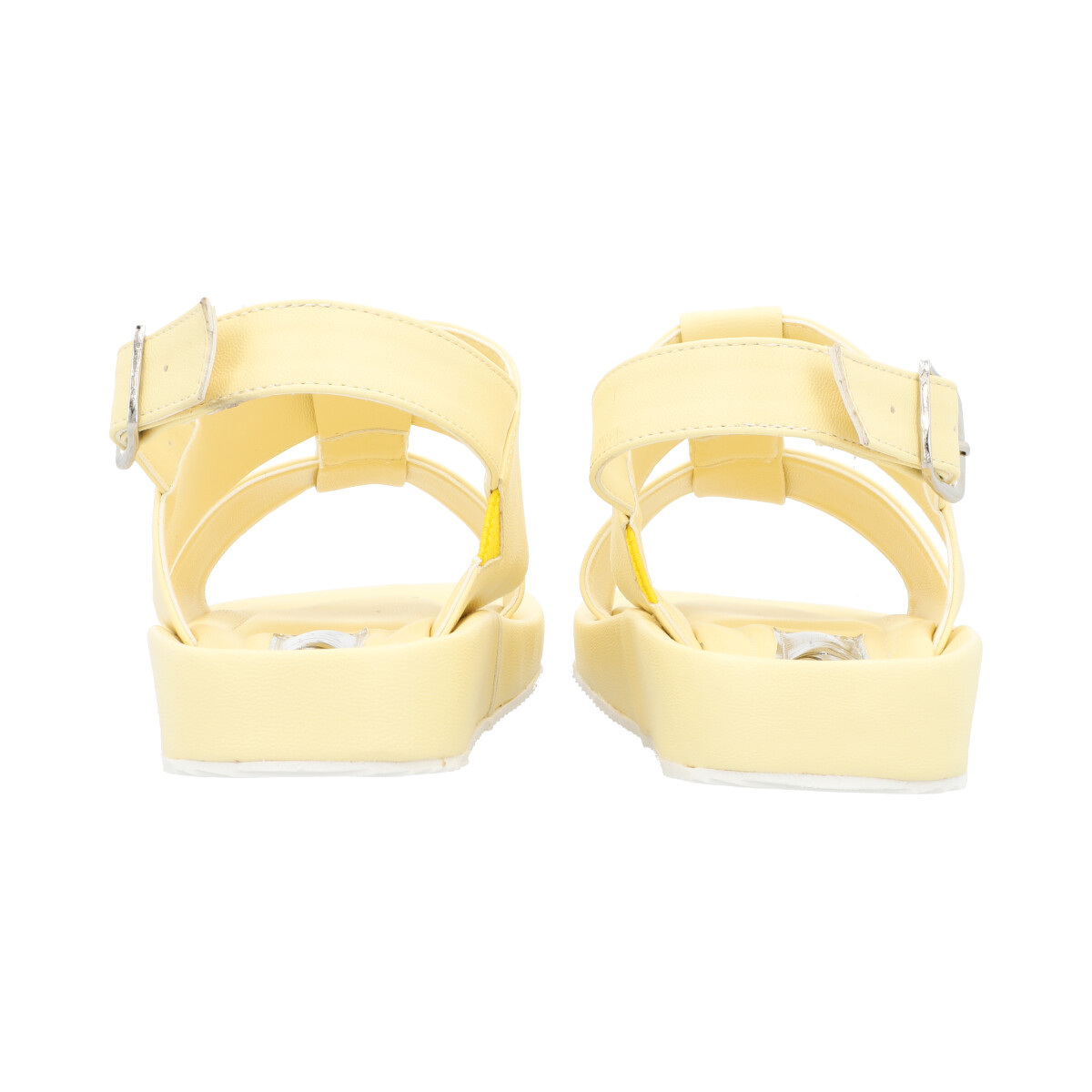 Sandalia De Plataforma Baja Con Látigo Ajustable Color Amarillo Betún Para Mujer