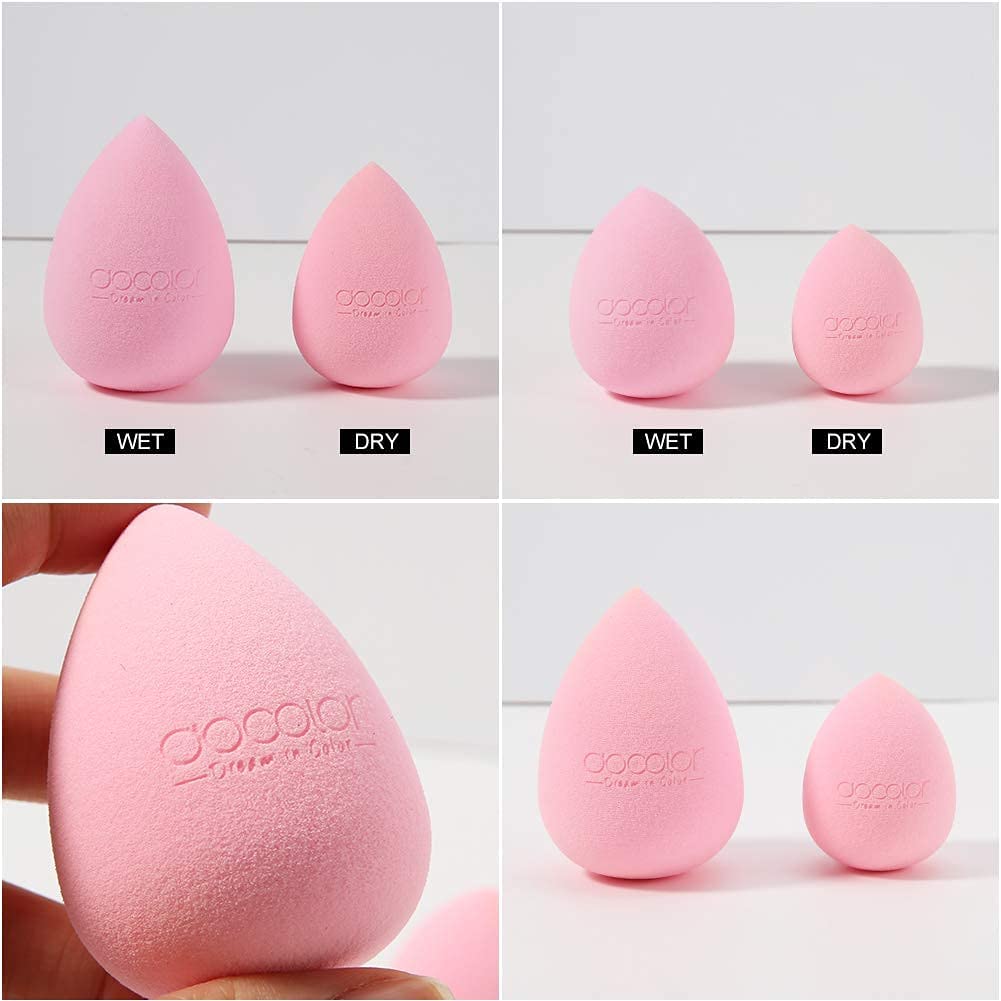 Docolor 6 + 1 esponjas de maquillaje con cepillo de base, brocha Kabuki de parte superior plana y esponja de belleza multicolor sin látex para líquido, crema y polvo, pulido, mezcla, base de cobertura completa