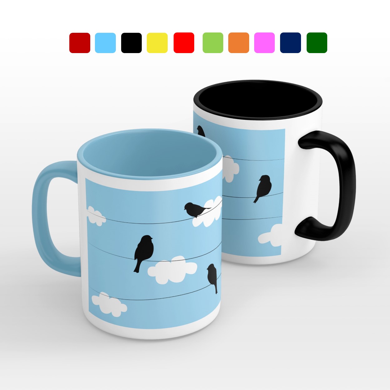 TAZA PERSONALIZADA PÁJAROS MODELO INTERIOR Y ASA DE COLOR