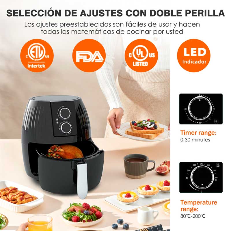 Horno Freidora Aire 5L Con Control Perilla Doble 1300W 120V