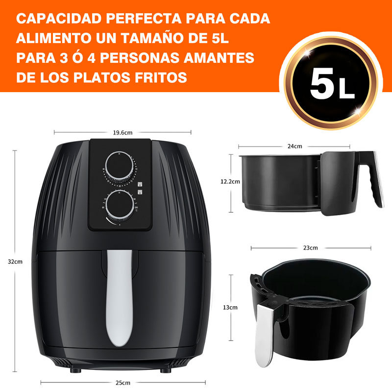 Horno Freidora Aire 5L Con Control Perilla Doble 1300W 120V