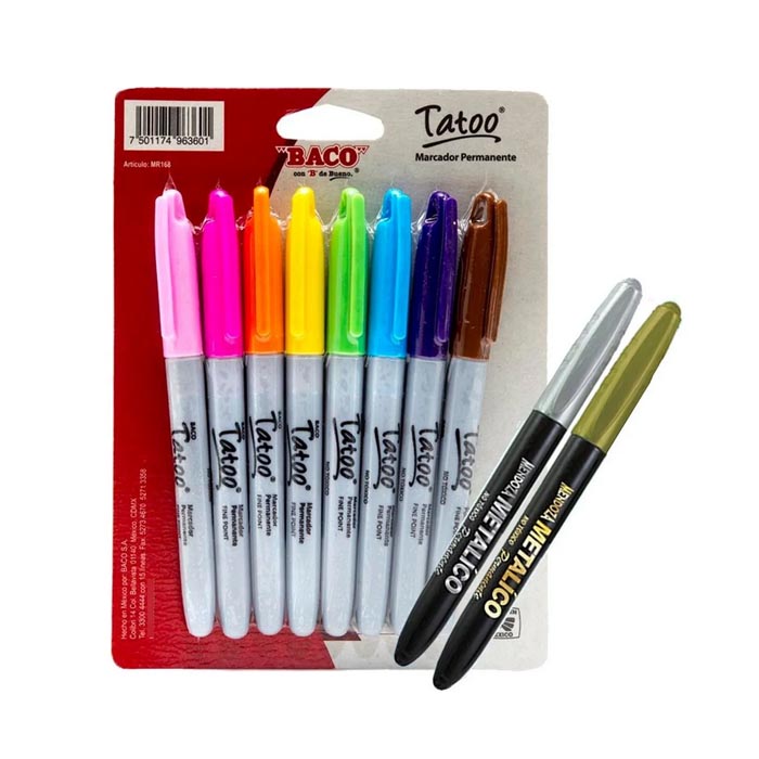 Plumones Permanentes Marcadores Y Metalizados Dorado Plata baco.