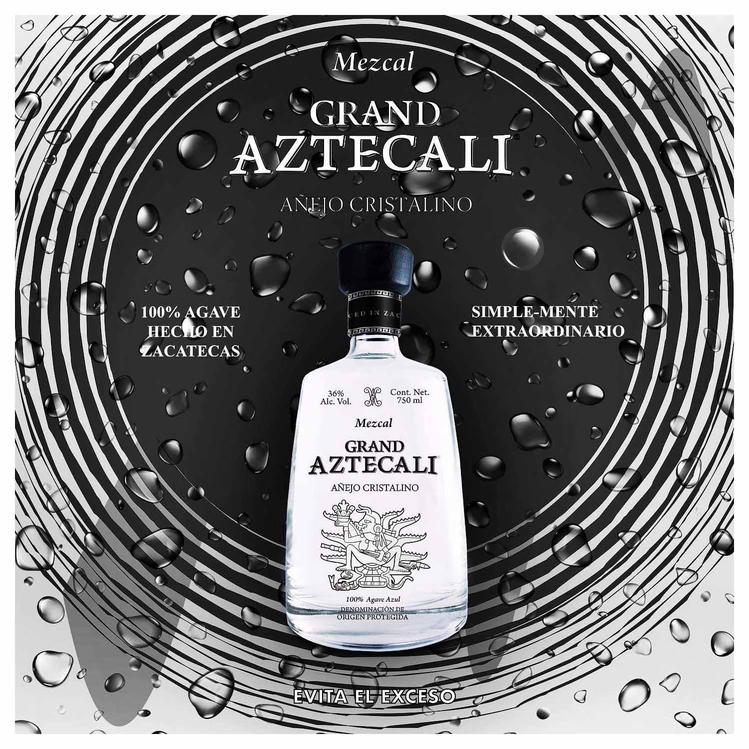 Mezcal Grand Aztecali Añejo Cristalino 750ml Agave Azul Premium
