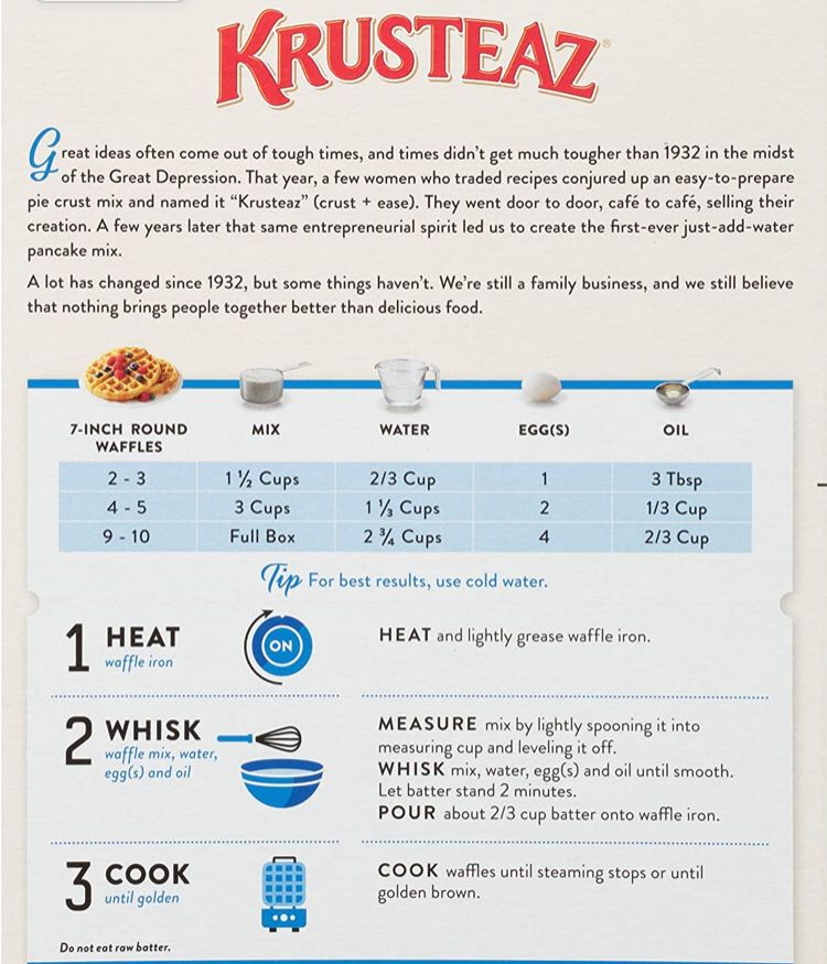 Harina Belgian Waffles Estilo Belga Crujientes Krusteaz 793 Gr