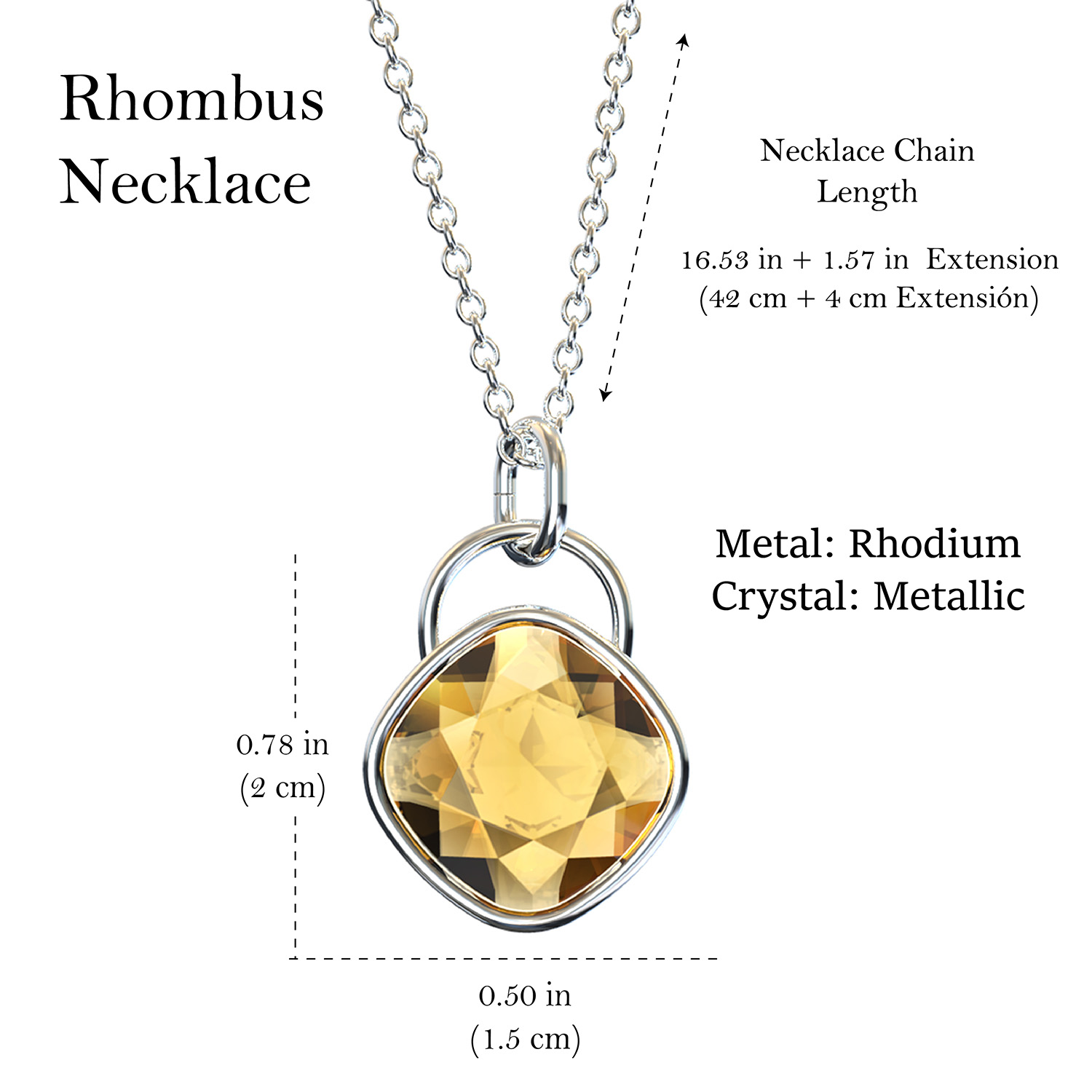 Collar para Mujer con Cristal Fino Europeo en forma de Rombo, Bañado en Oro 14k- Collar Elegante y Brillante-Collares de Mujer de Moda- Joyería para Mujer de Moda- Regalo especial