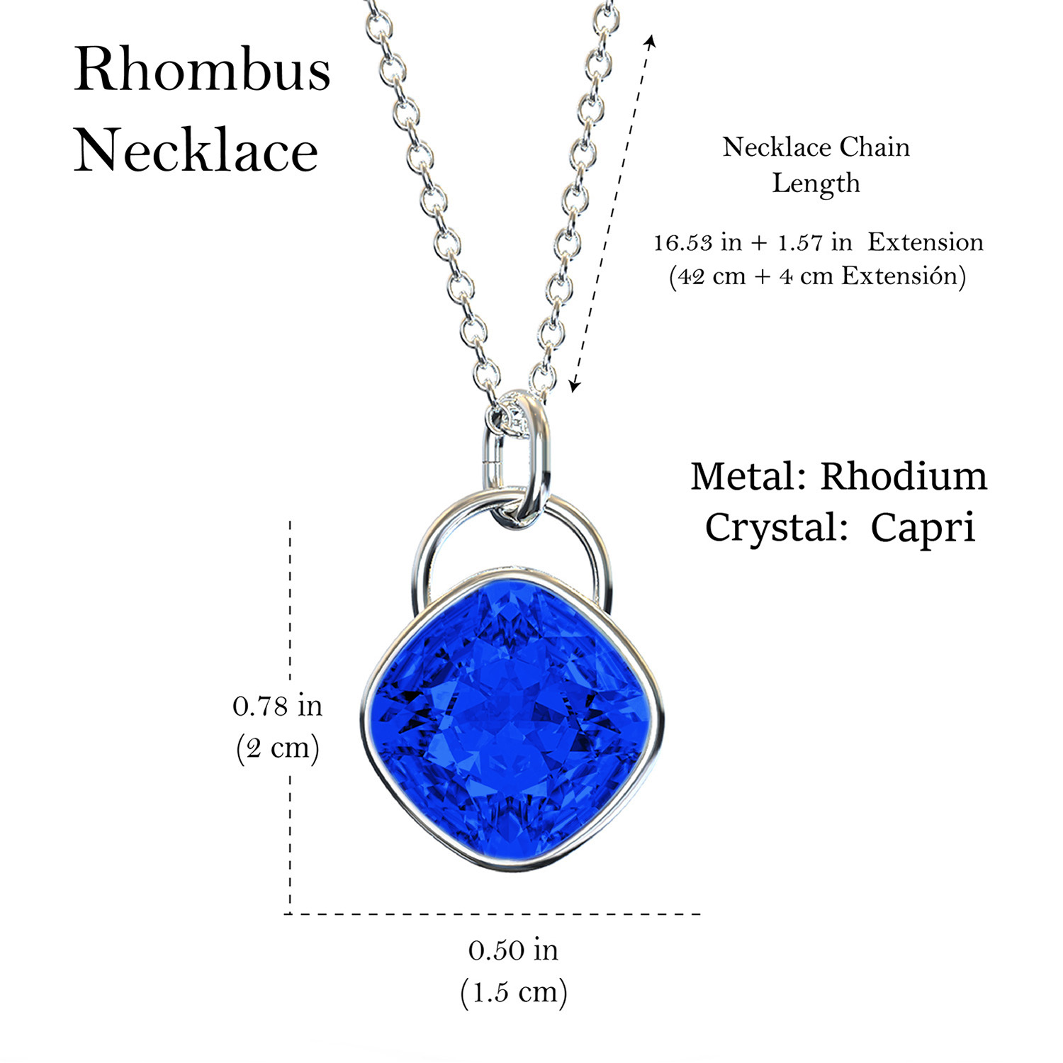 Collar para Mujer con Cristal Fino Europeo en forma de Rombo, Bañado en Rodio- Collar Elegante y Brillante-Collares de Mujer de Moda- Joyería para Mujer de Moda- Regalo especial