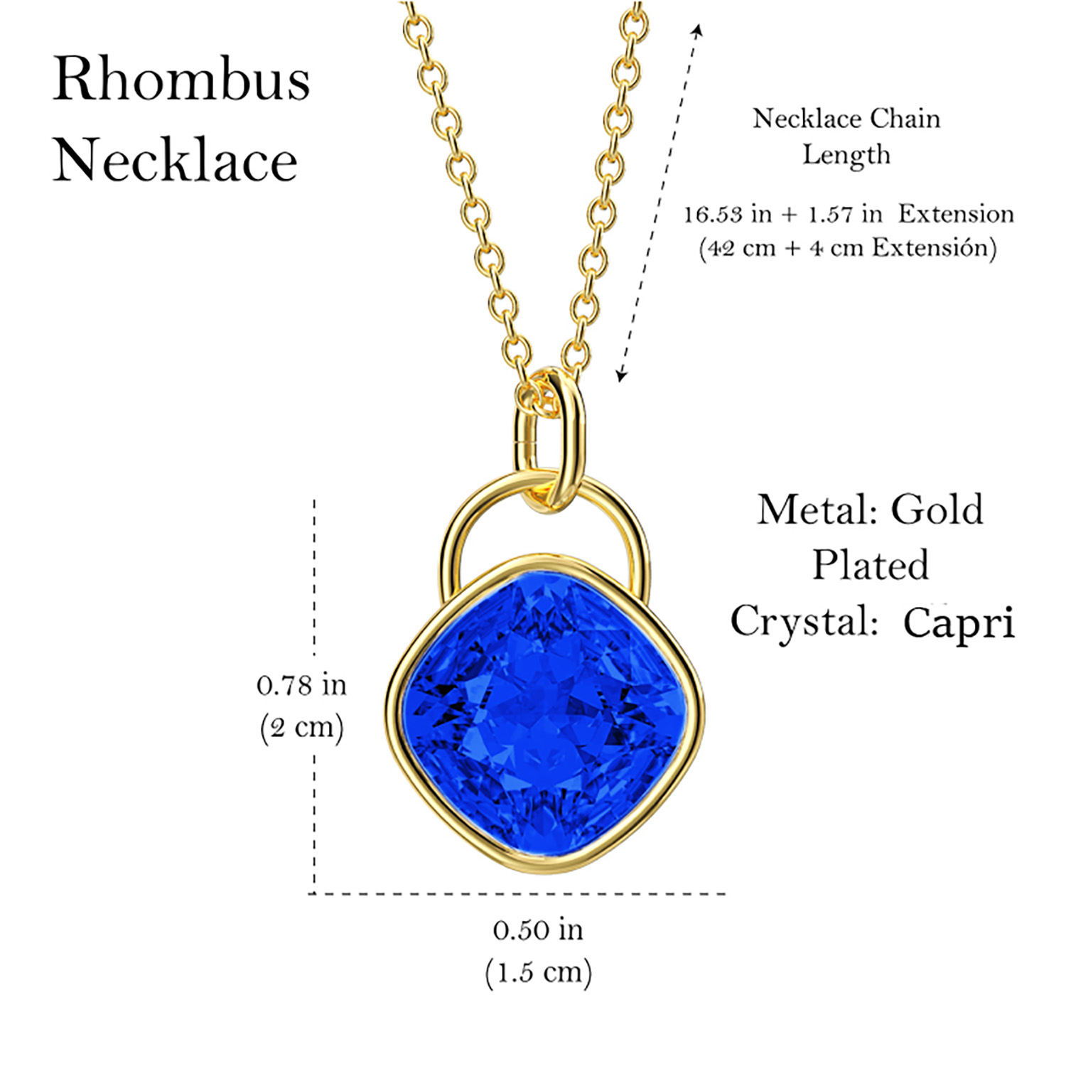Collar para Mujer con Cristal Fino Europeo en forma de Rombo, Bañado en Oro 14k- Collar Elegante y Brillante-Collares de Mujer de Moda- Joyería para Mujer de Moda- Regalo especial