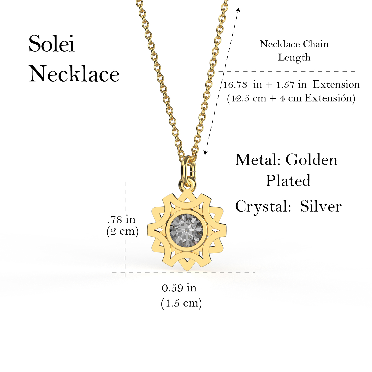 Collar para Mujer con Cristal Fino Europeo Solei, Bañado en Oro 14k- Collar Elegante y Brillante-Collares de Mujer de Moda- Joyería para Mujer de Moda- Regalo especial