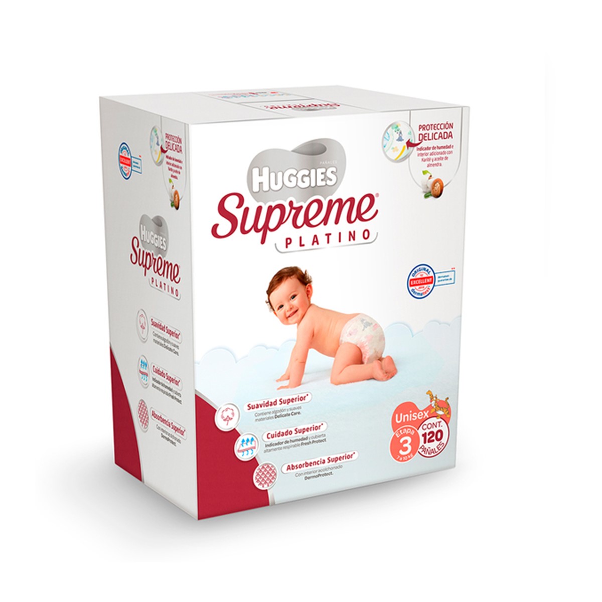 Pañales Etapa 3 Huggies Supreme Platino 662847 120 Pzas.