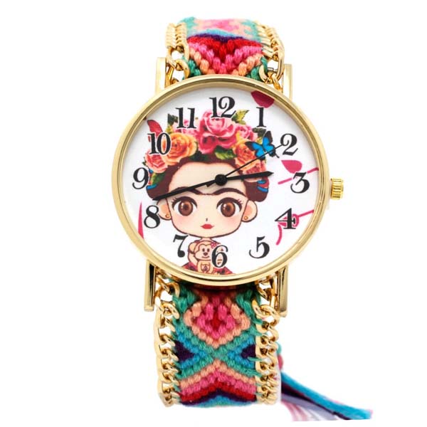Reloj de Pulsera para Mujer, Dibujo Animado de Frida Kahlo, Ajustable, Análogo, Moderno, Correa de T Multicolor 25 mm