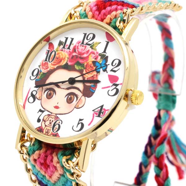 Reloj de Pulsera para Mujer, Dibujo Animado de Frida Kahlo, Ajustable, Análogo, Moderno, Correa de T Multicolor 25 mm