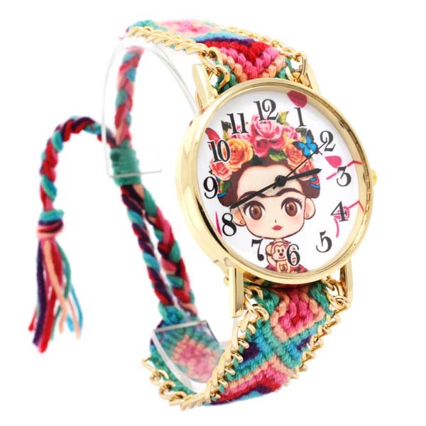 Reloj de Pulsera para Mujer, Dibujo Animado de Frida Kahlo, Ajustable, Análogo, Moderno, Correa de T Multicolor 25 mm