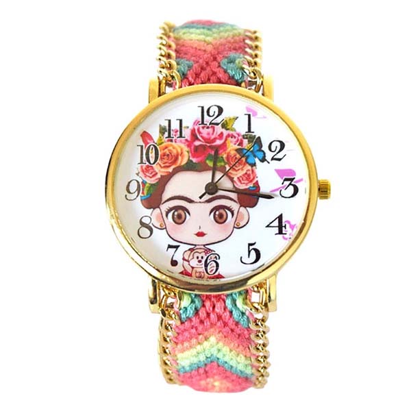 Reloj de Pulsera para Mujer, Dibujo Animado de Frida Kahlo, Ajustable, Análogo, Moderno, Correa de T Multicolor 25 mm