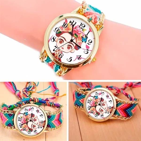 Reloj de Pulsera para Mujer, Dibujo Animado de Frida Kahlo, Ajustable, Análogo, Moderno, Correa de T Multicolor 25 mm
