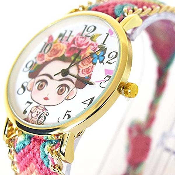 Reloj de Pulsera para Mujer, Dibujo Animado de Frida Kahlo, Ajustable, Análogo, Moderno, Correa de T Multicolor 25 mm