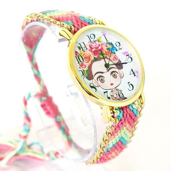 Reloj de Pulsera para Mujer, Dibujo Animado de Frida Kahlo, Ajustable, Análogo, Moderno, Correa de T Multicolor 25 mm