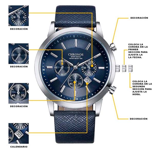 Reloj Chronos para Hombre con Fechador Extensible de Cuero 