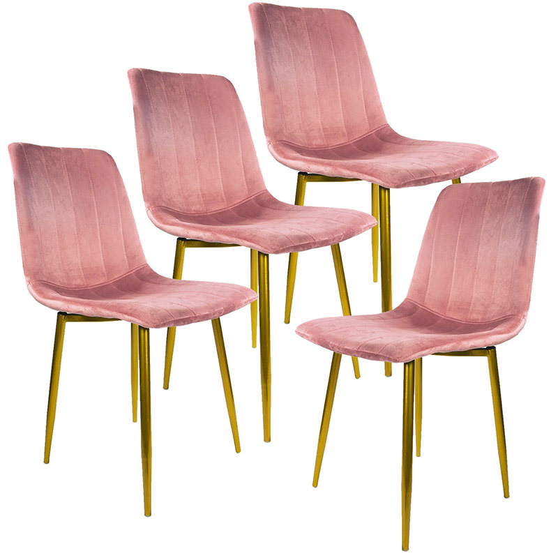 Silla Eames Tapizada Kit 4 Sillas Comedor Vintage Terciopelo Rosa Patas Doradas Minimalista