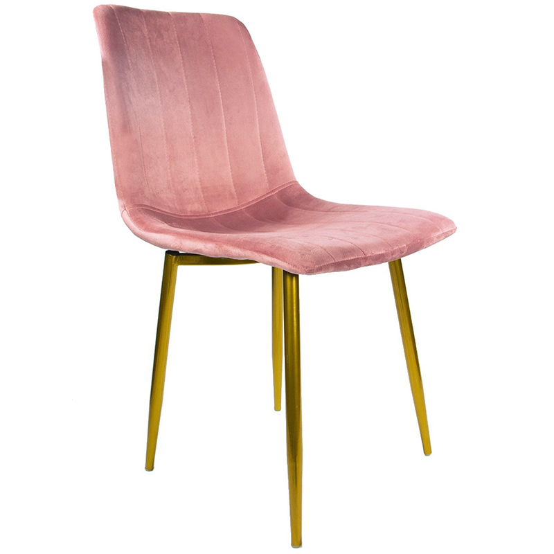 Silla Eames Tapizada Kit 4 Sillas Comedor Vintage Terciopelo Rosa Patas Doradas Minimalista