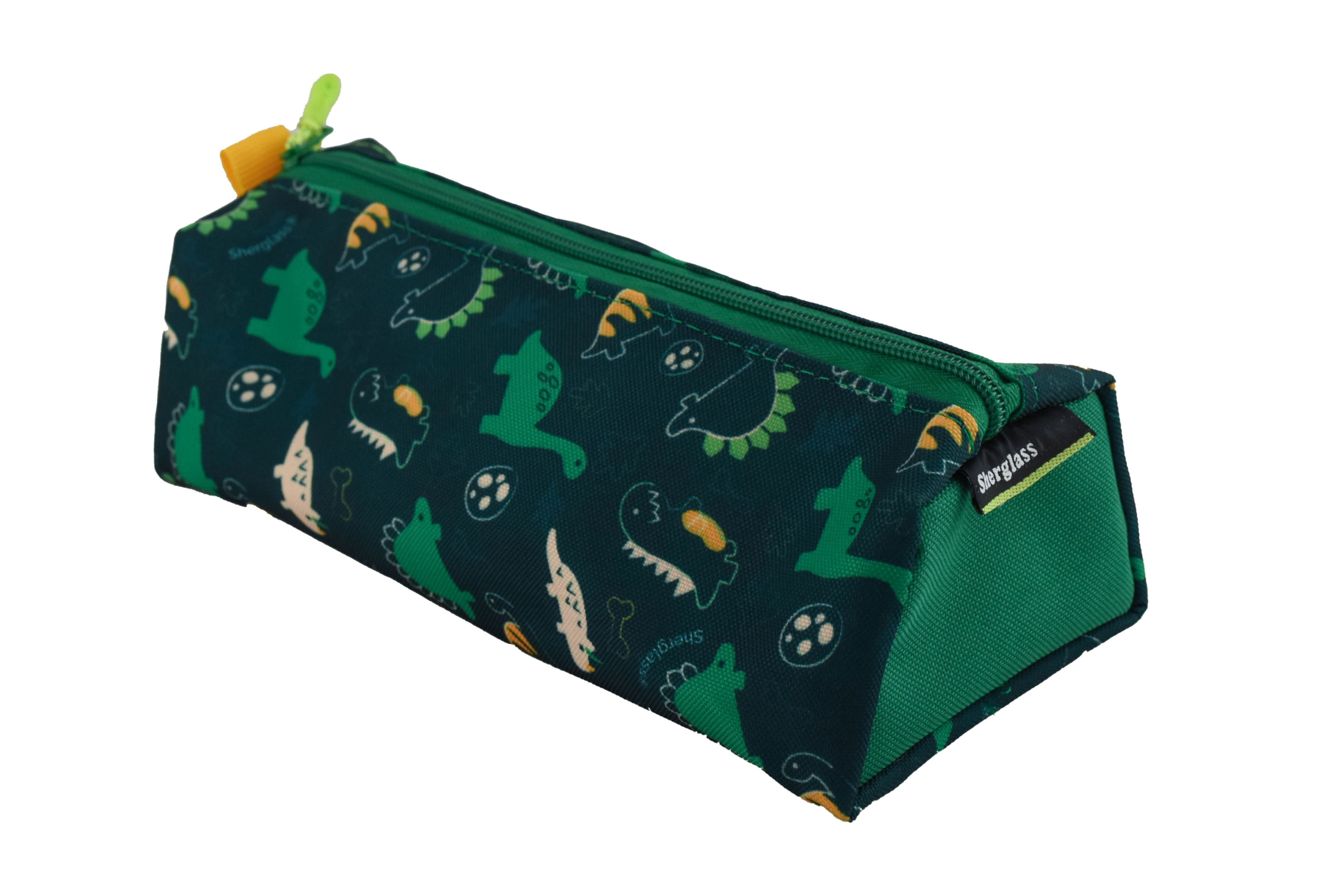 Lapicera Estuche Escolar Infantil Con Cierre Sherglass  Dinos Verde
