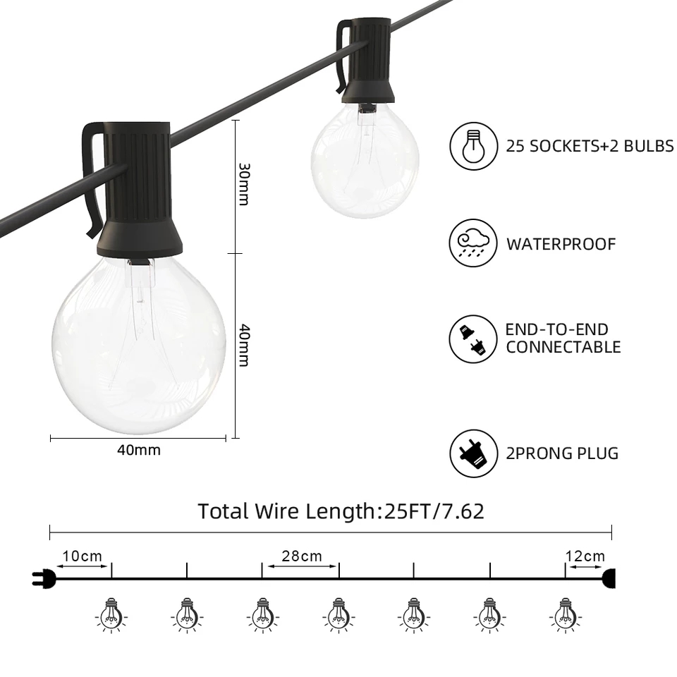 Serie Luces Vintage  Exteriores 25 Focos G40 7.6mts 5w