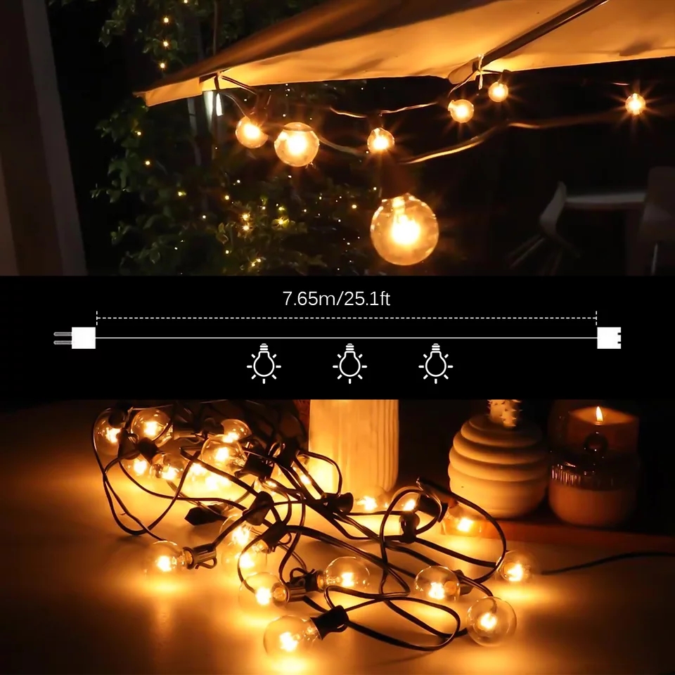 Serie Luces Vintage  Exteriores 25 Focos G40 7.6mts 5w