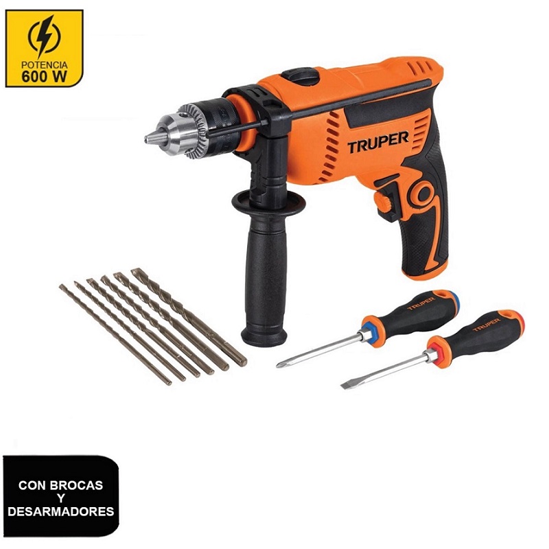  Rotomartillo 600W con 6 brocas para Concreto -desarmadores Combo Truper COMBOR-1/2A7