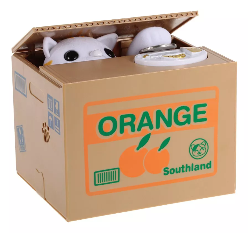 Alcancia roba monedas gato