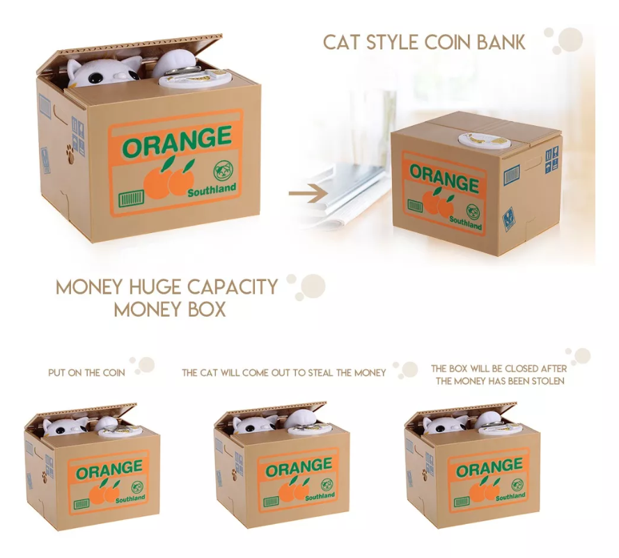 Alcancia roba monedas gato
