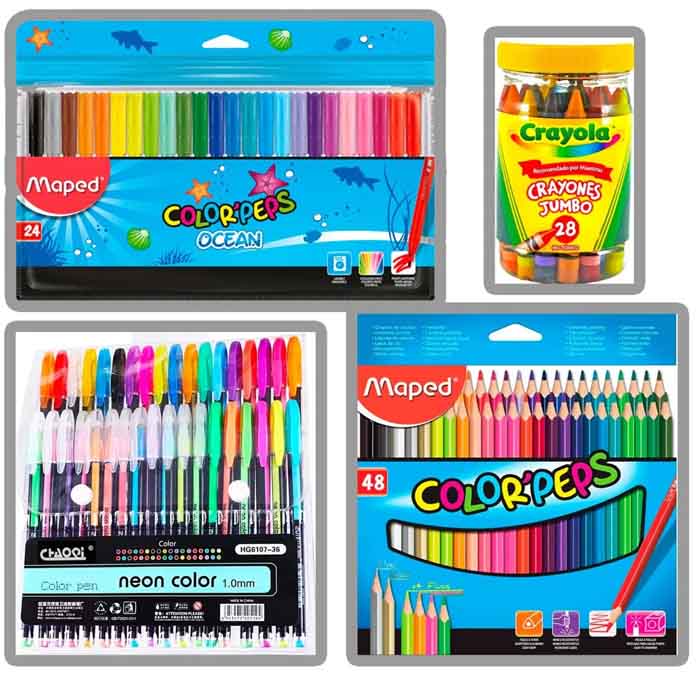 Kit De 36 Plumas D Gel +48 Colores +24 Plumones +28 Crayolas maped 