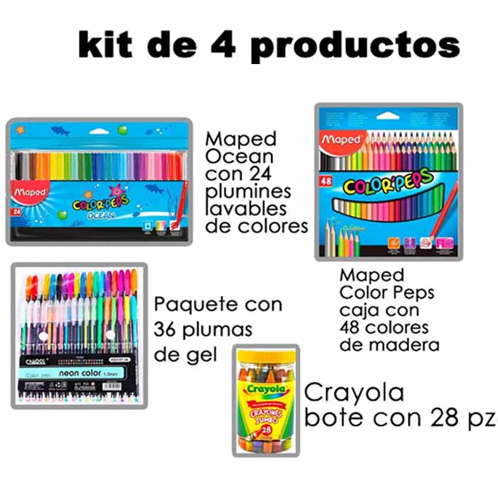 Kit De 36 Plumas D Gel +48 Colores +24 Plumones +28 Crayolas maped 
