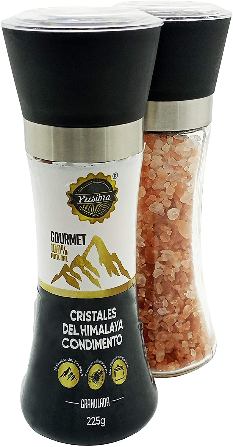 Molino con Sal del Himalaya 225 gramos | Molinillo con sal rosa Granulada del Himalaya 100% Natural