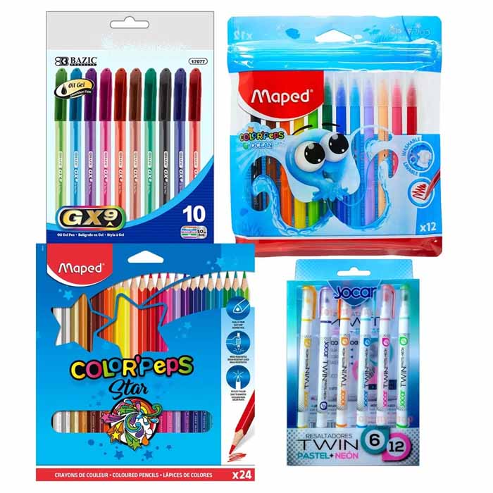 Kit D Dibujo 24 Colores Madera Plumones Pastel Plumas D Gel maped