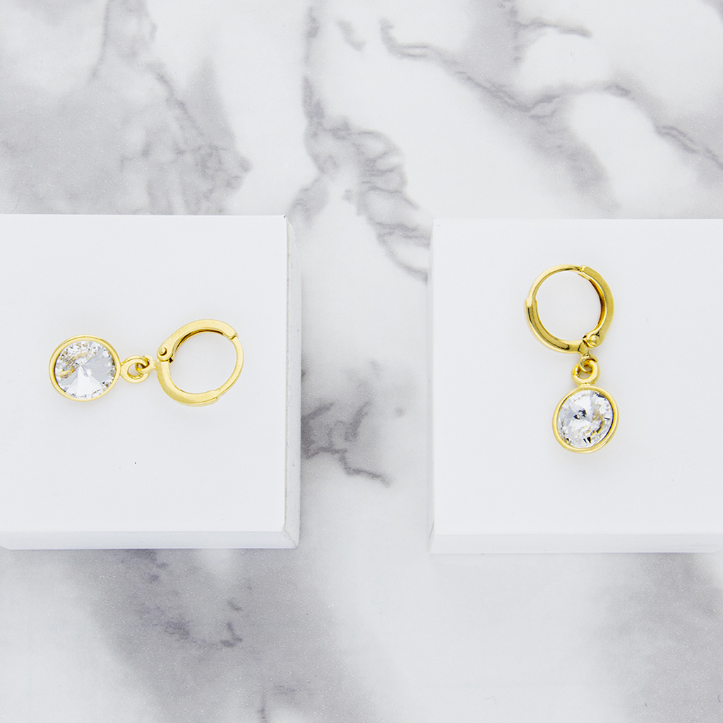 Arete para Mujer con Cristal Fino Europeo en forma de Circulo, Bañado en Oro 14k, Arete Elegante y Brillante, Aretes de Mujer de Moda, Joyería para Mujer de Moda, Regalo especial