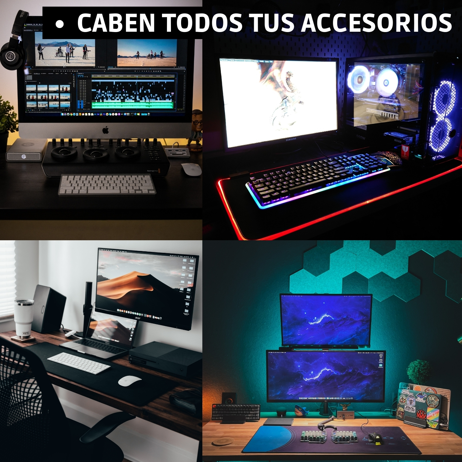 Escritorio Gamer Mesa Gamer para computadora Grande y Accesorios - Escritorio Oficina Minimalista Plegable Moderno